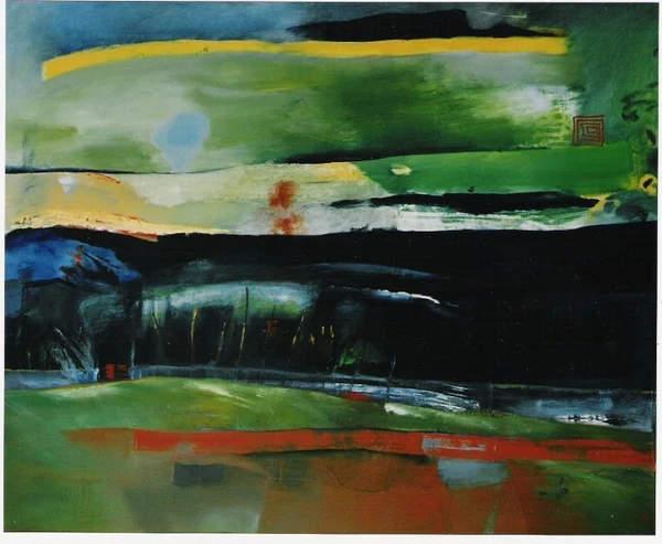 Landschap met rood figuur