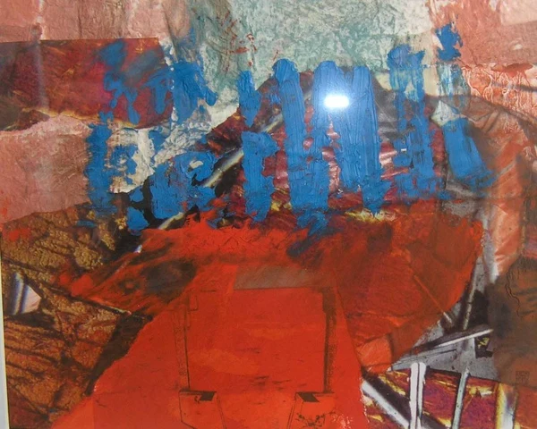 Collage met blauwe strepen, 2004, 50x40