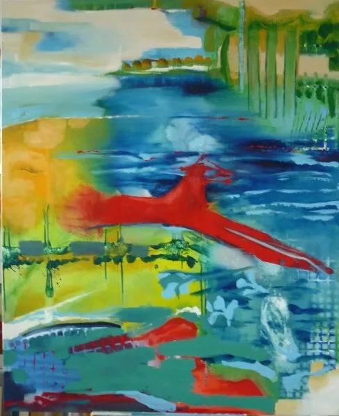 Vliegen en draven, 2010, 130x160 cm. Calvijn College Rotterdam, bij het vertrek van de rector